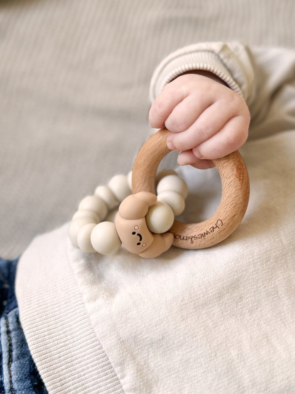 Chewies&more Wooden/Silicone Teething Rings - Croissant - Latte - Baby&More