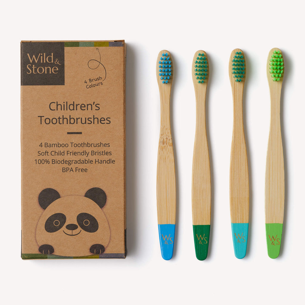Children's Bamboo Toothbrush - 4 Pack - Aqua Colour - Baby&More