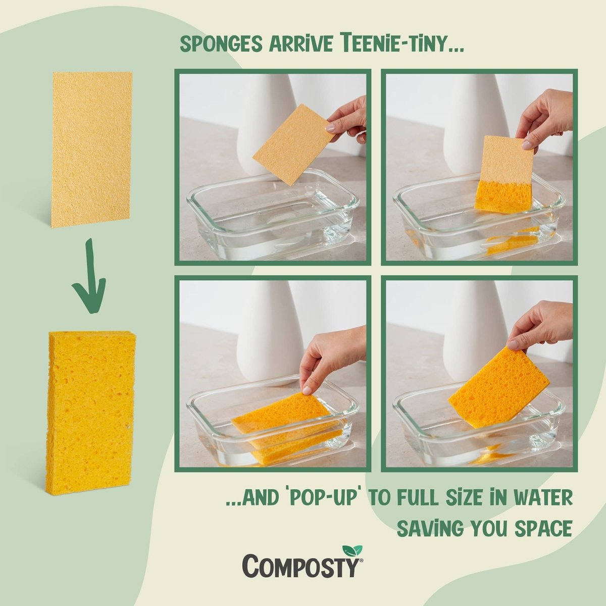 Composty Jumbo ‘Pop-Up’ Eco Sponges – Large Size  – 3 Pack