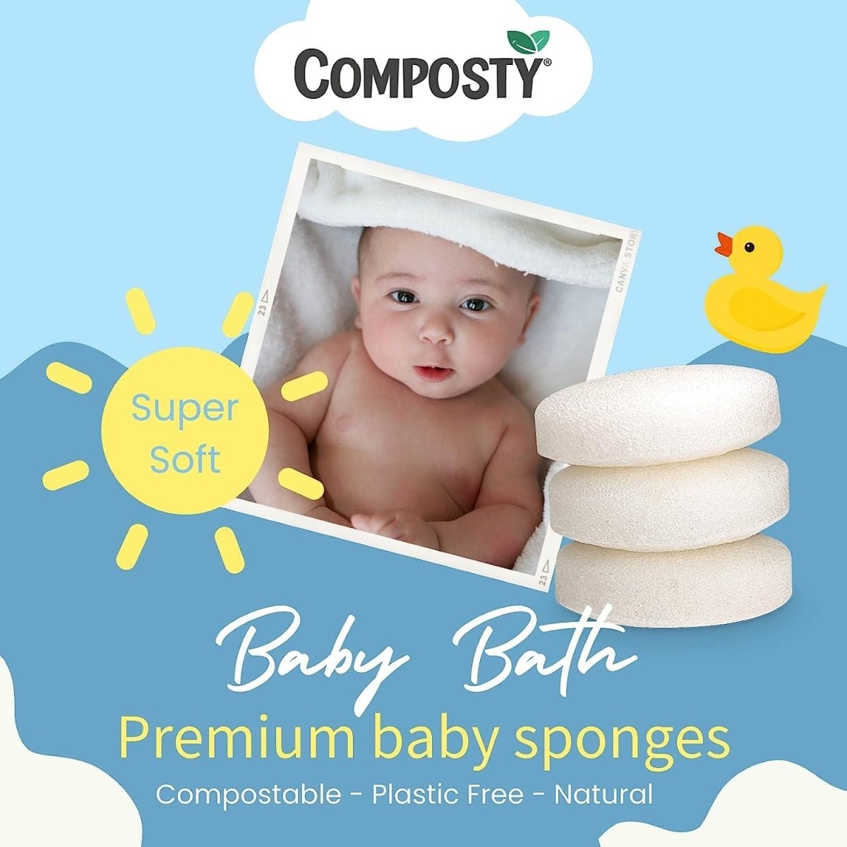 Composty Super-Soft Baby Bath Sponges – 3 Pack