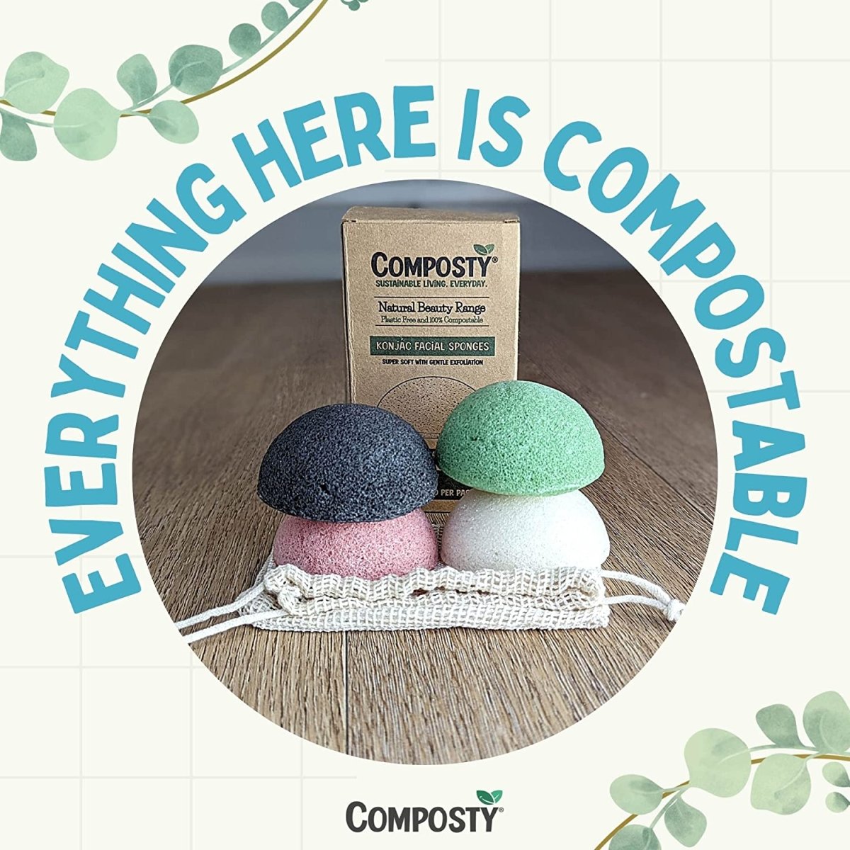 Composty Konjac Facial Sponges – 4 Pack