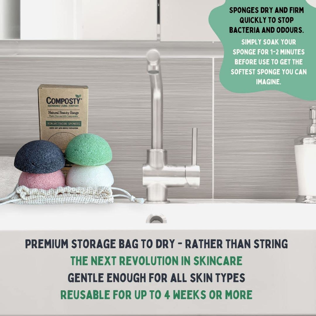 Composty Konjac Facial Sponges – 4 Pack