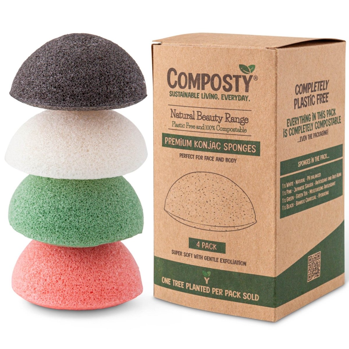 Composty Konjac Facial Sponges – 4 Pack