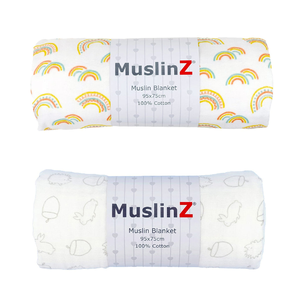 Cotton Muslin Baby Blanket - Rainbow or Woodland - Baby&More