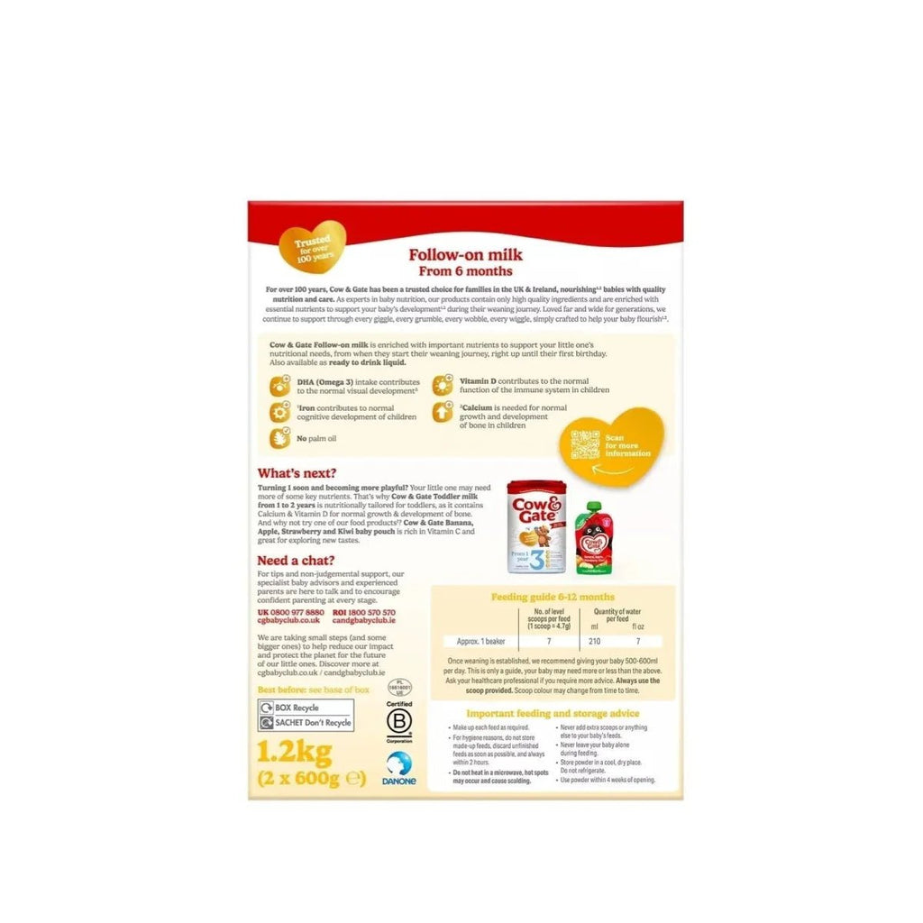 Cow and Gate 2 Follow On Milk Formula - 6-12 months 1.2kg (2x600g) - Baby&More