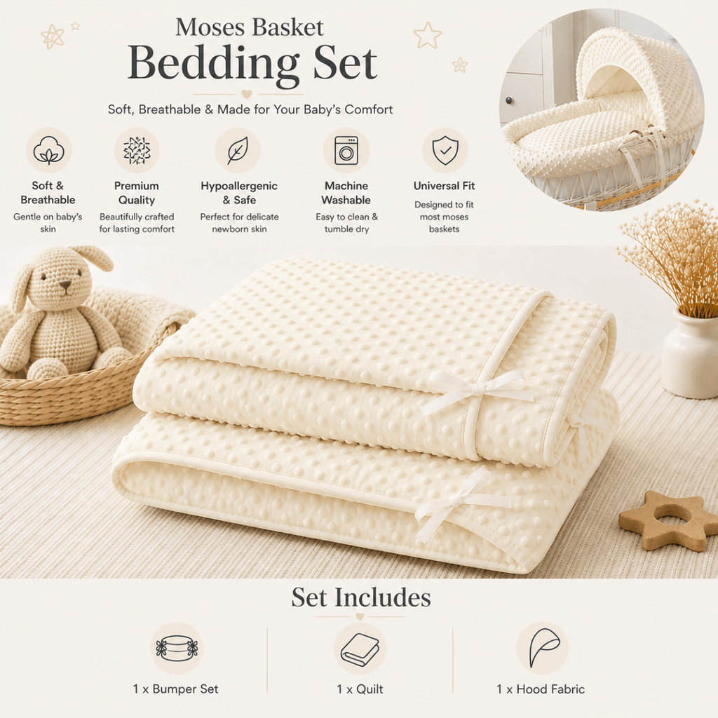For Your Little One Moses Basket Bedding Set - Cream Dimple (Basket Not Included!)
