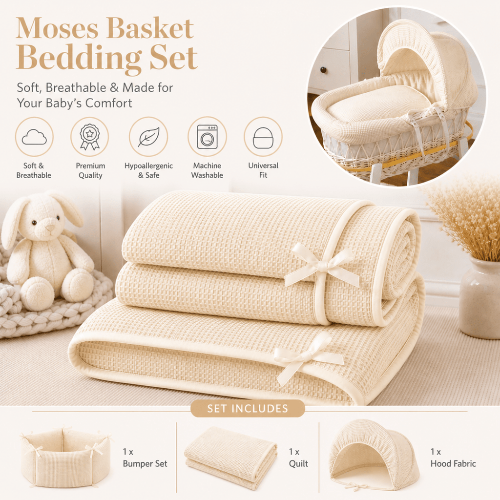 For Your Little One Moses Basket Bedding Set - Cream Waffle (Basket Not Included!)