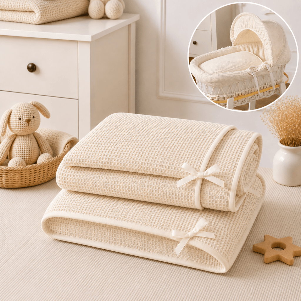 For Your Little One Moses Basket Bedding Set - Cream Waffle (Basket Not Included!)