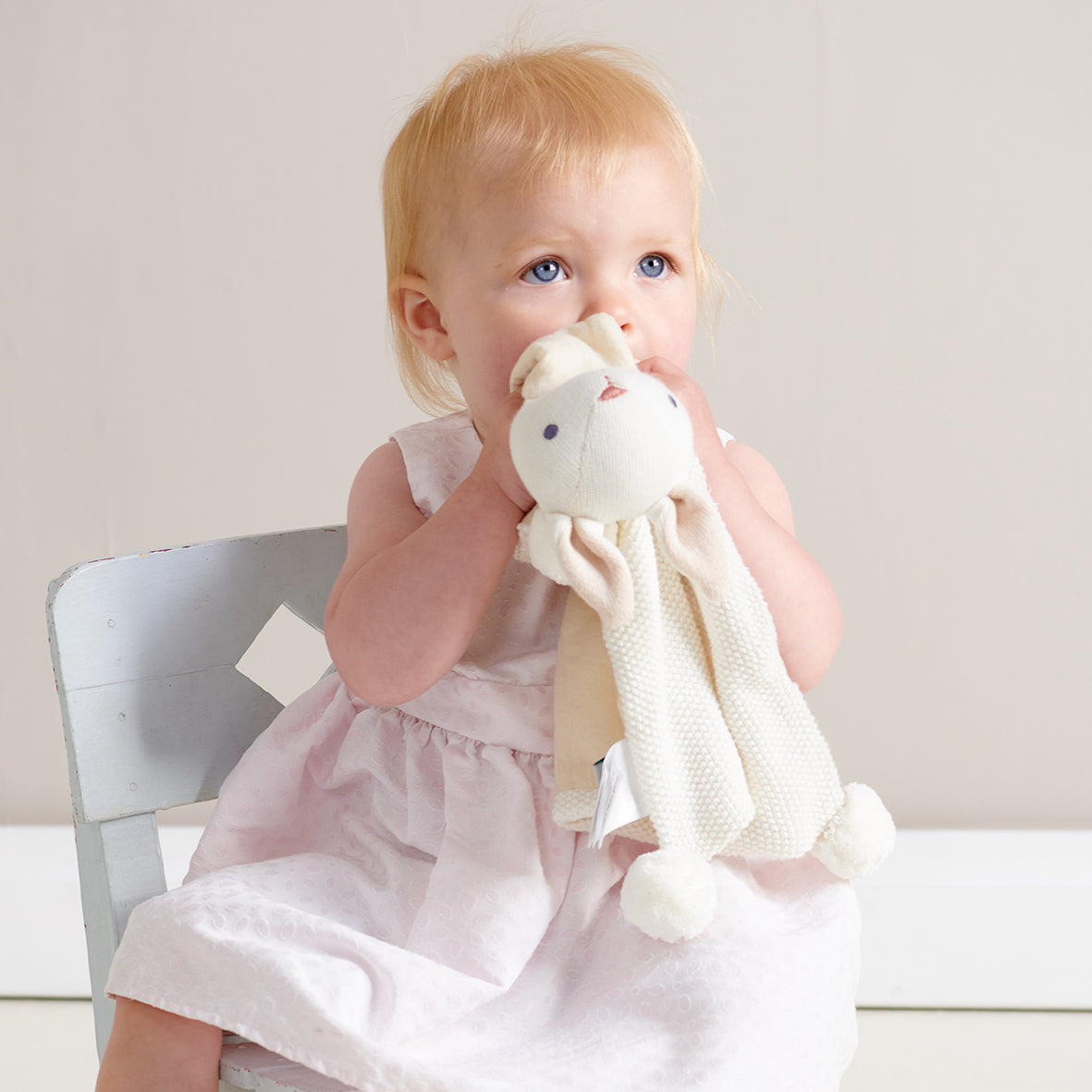 ThreadBear Design Organic Baby Comforter, Rattle & Doll Gift Set in Cream + Gift Box