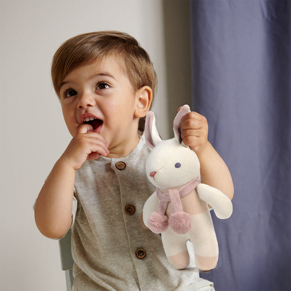 ThreadBear Design Organic Baby Comforter, Rattle & Doll Gift Set in Cream + Gift Box
