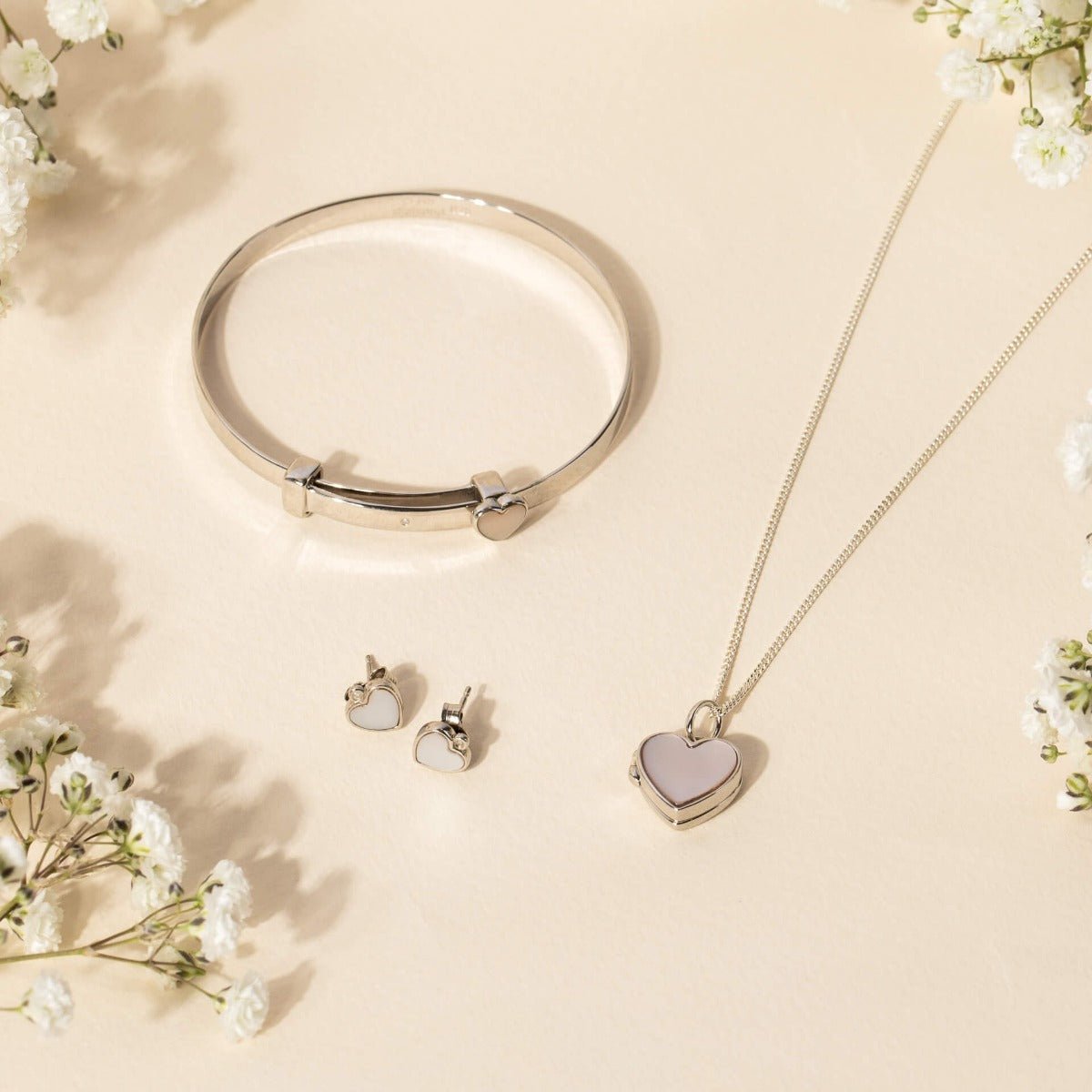 D For Diamond Mother of Pearl Heart Expandable Bangle with Diamond - Baby&More