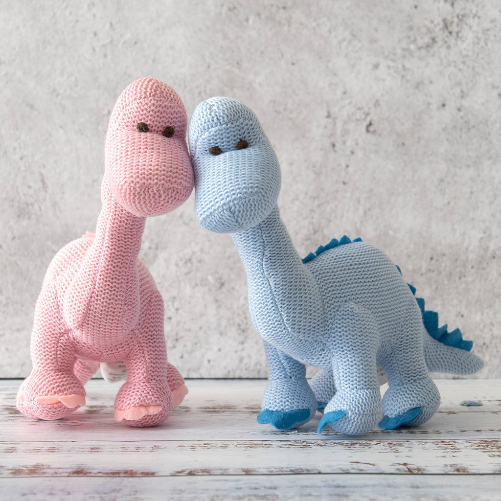 Best Years Ltd - Dinosaur Baby Rattle, Knitted Organic Cotton Pink Diplodocus