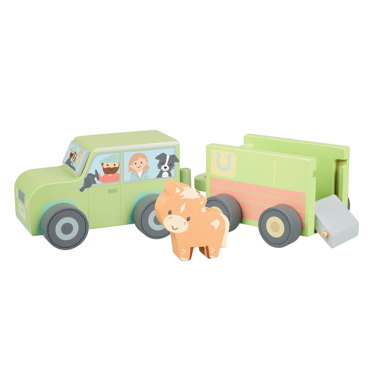Orange Tree Toys - Wooden Farmyard 4x4 with Horse Box and Horse