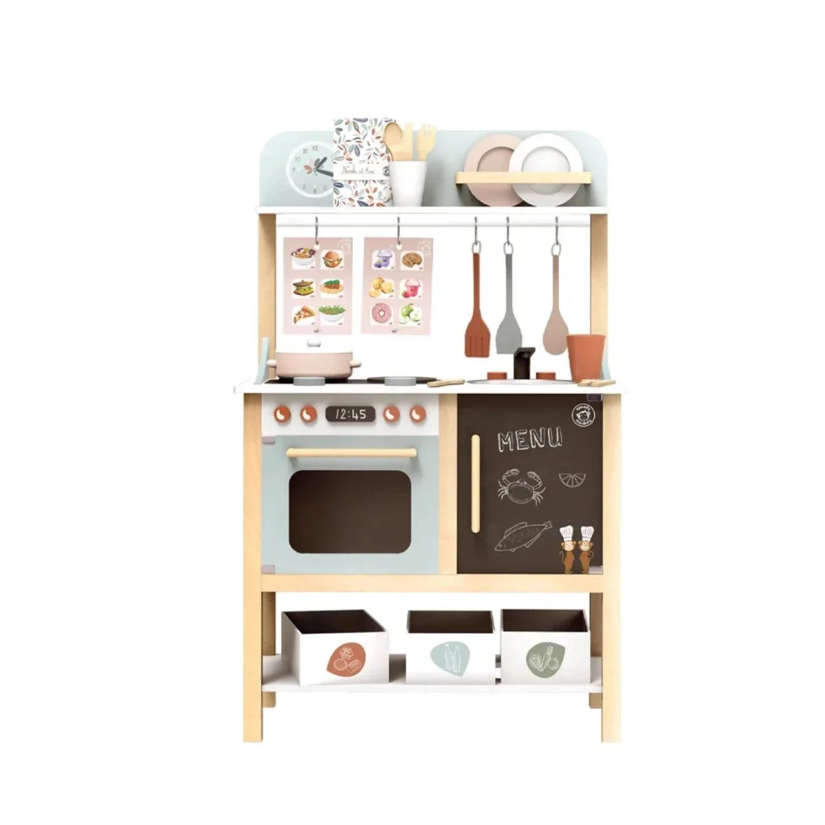 Speedy Monkey Wooden Play Kitchen with Accessories - 20 pcs