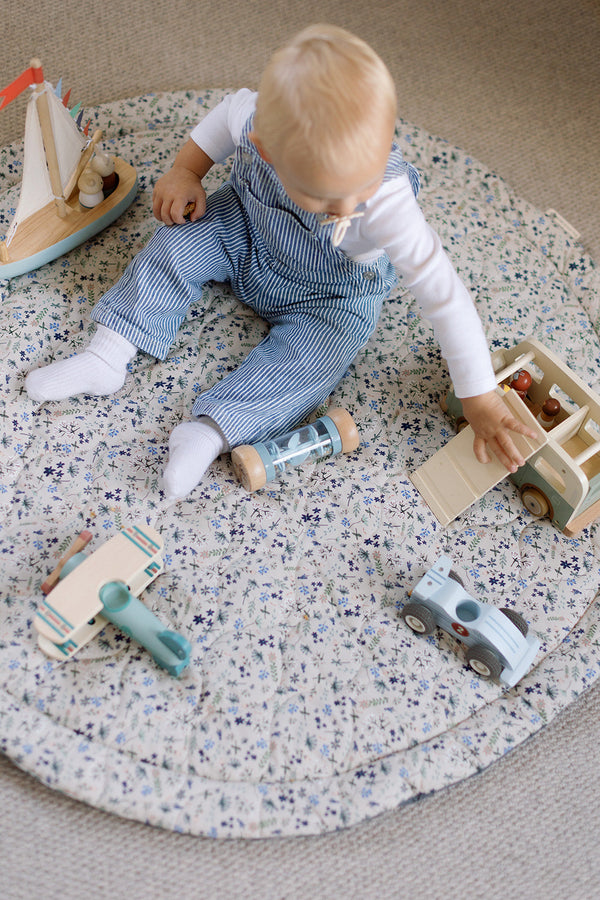 Ralphie Bear Quilted Playmat -  Wildflower Blue / Slate Grey