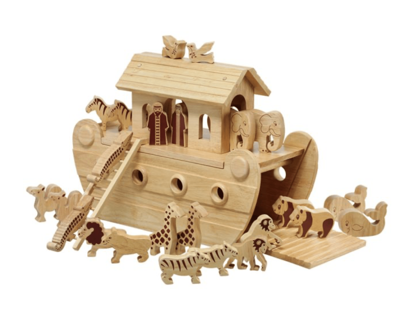 Deluxe Wooden Noah's Ark Playset - 24 Natural Characters - Baby&More