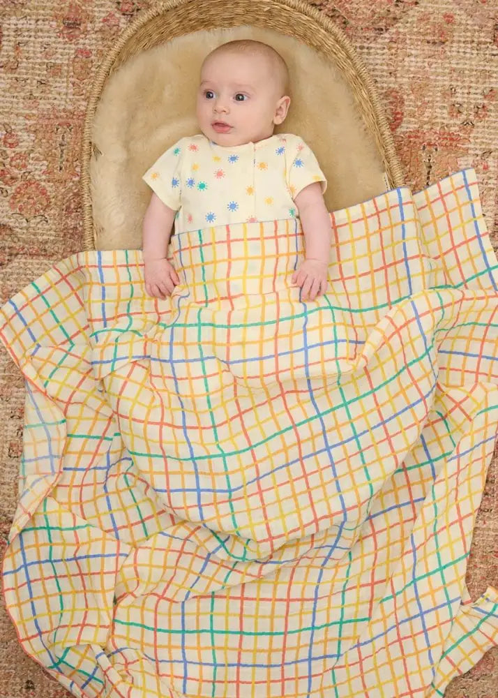 The bonniemob Rainbow Sunshine Organic Cotton Short Sleeved Baby Playsuit