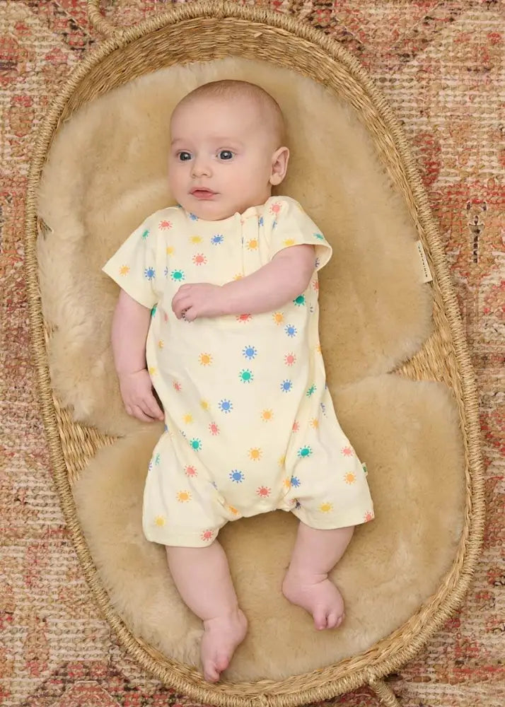 The bonniemob Rainbow Sunshine Organic Cotton Short Sleeved Baby Playsuit