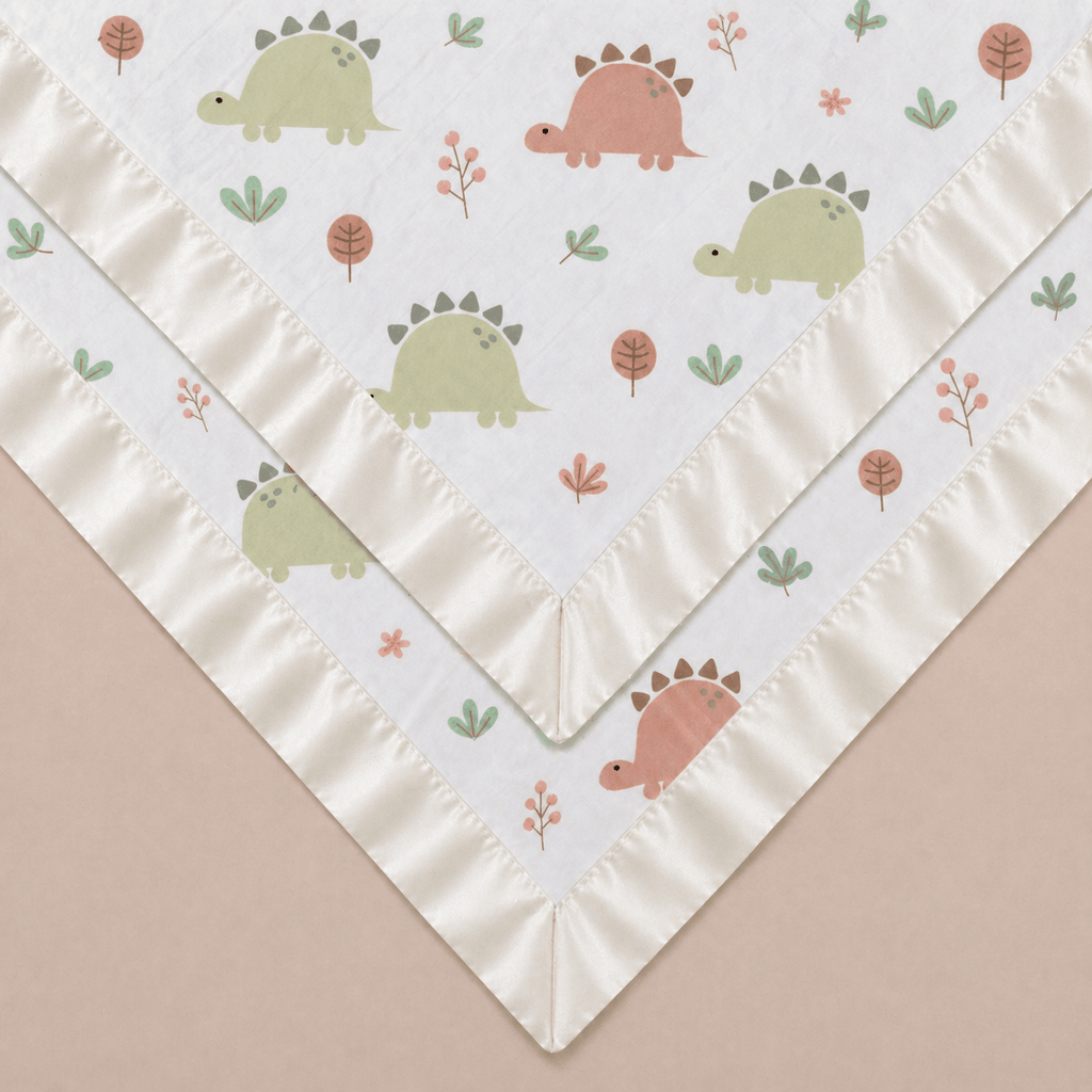 Bullabaloo Dinosaur Comforter Blanket - Off White Satin - 2 Pack