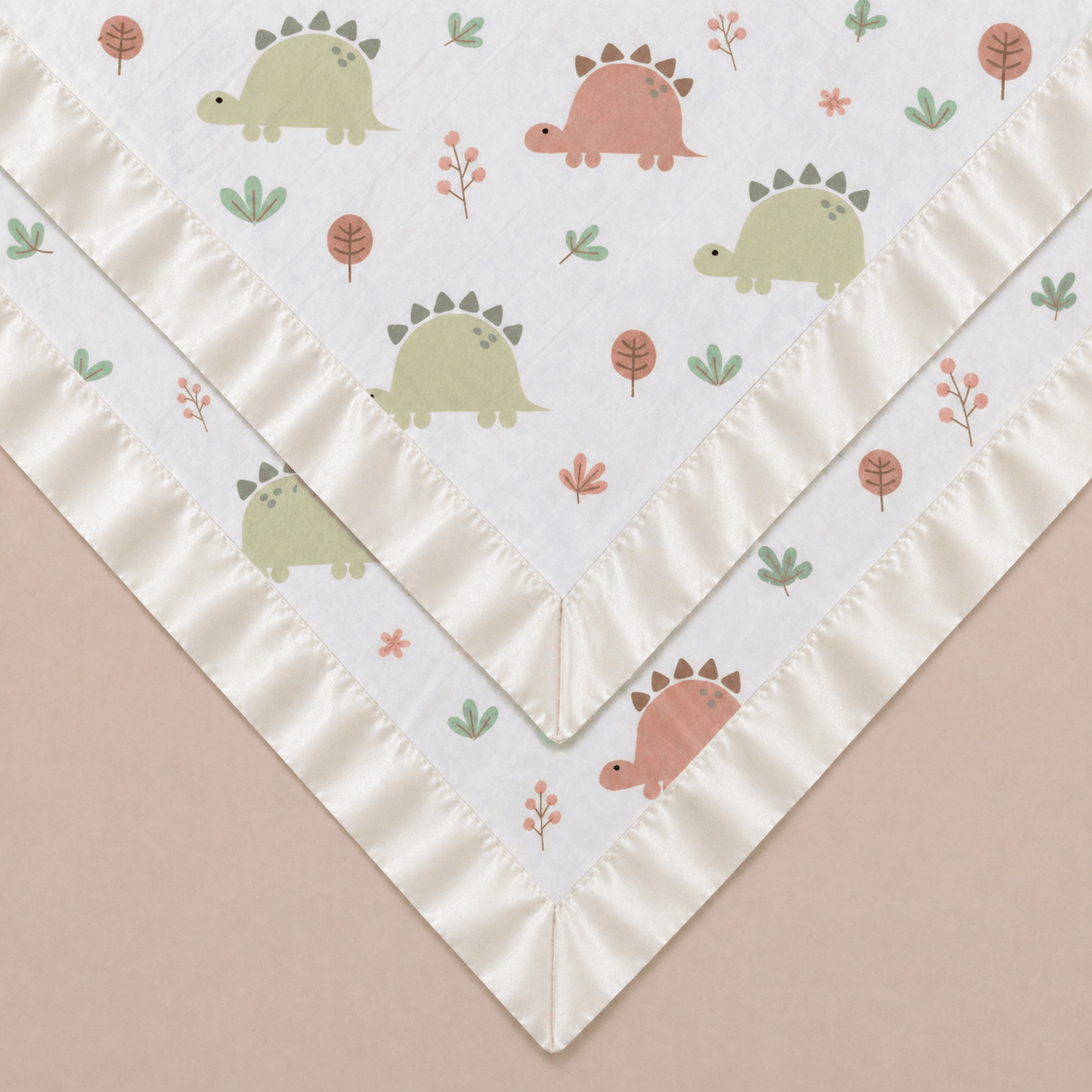 Bullabaloo Dinosaur Comforter Blanket - Off White Satin - 2 Pack