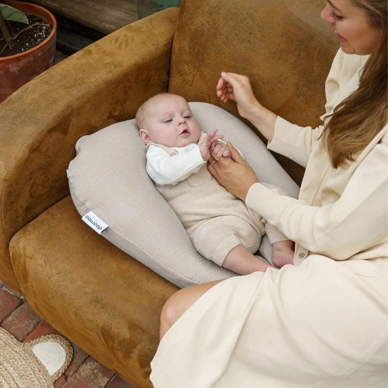 Doomoo Softy Muslin Nursing Pillow - Jersey Sand - Baby&More