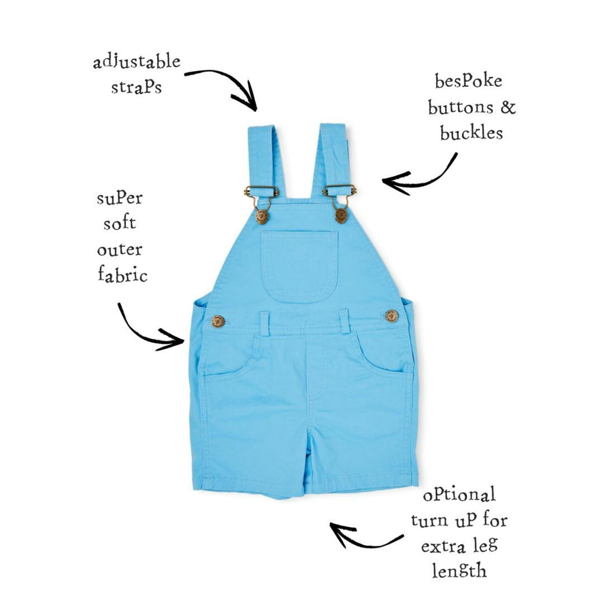Dotty Dungarees Dungaree Shorts - Sky Blue - Baby&More