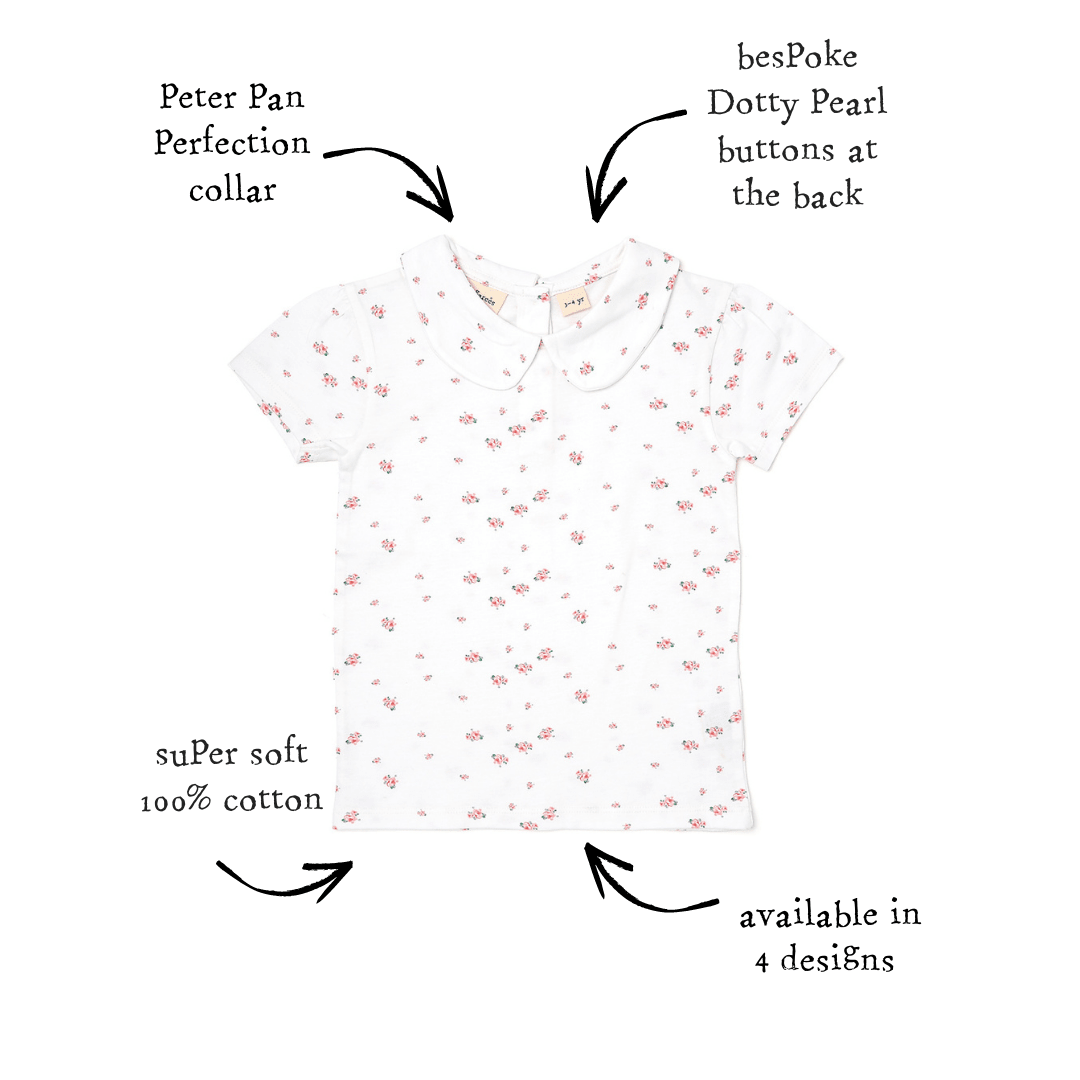 Dotty Dungarees Peter Pan Short Sleeved T-Shirt - Floral - Baby&More