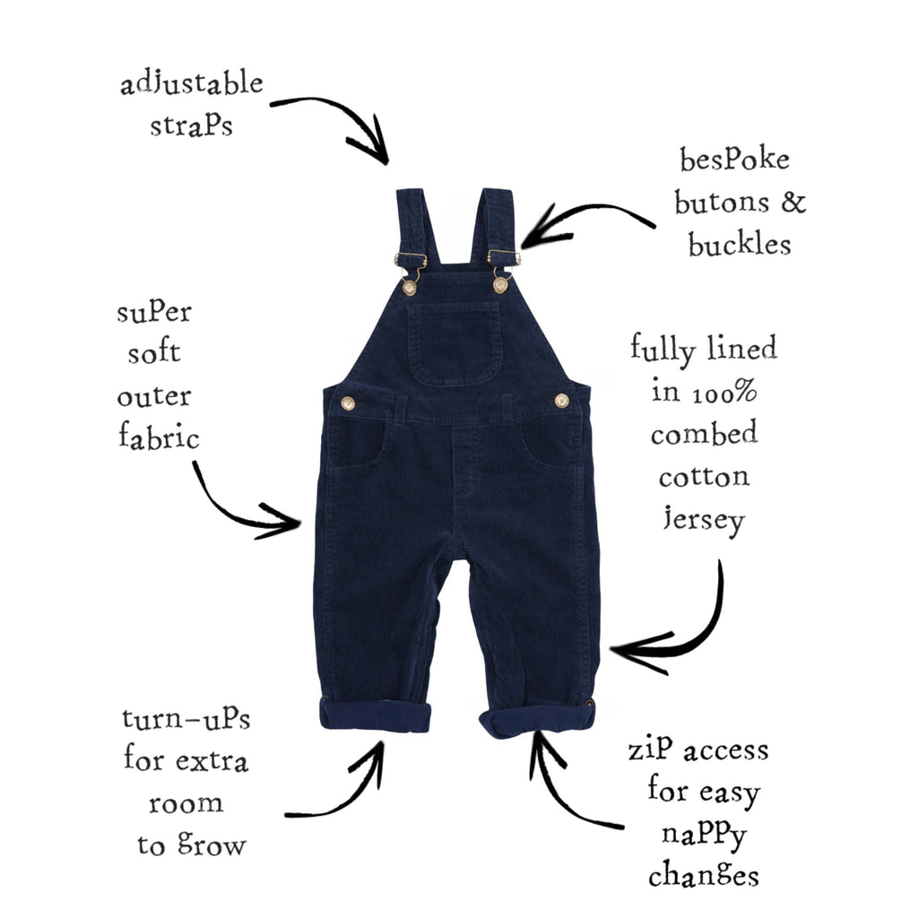 Dotty Dungarees Corduroy Dungarees - Navy Blue