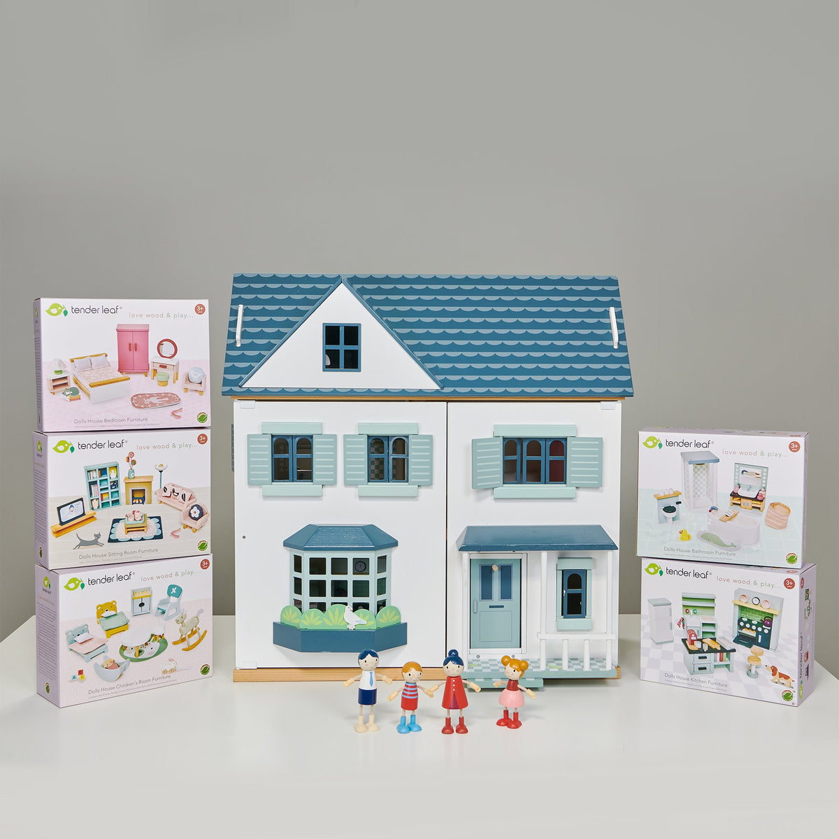 Tender Leaf Toys Dovetail Dolls House and Five Room Furniture Set Bundle