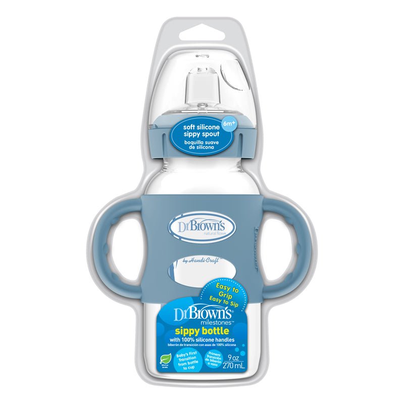 Dr Brown's Milestones™ Sippy Spout Bottle with Silicone Handles - Blue - 270ml - Baby&More