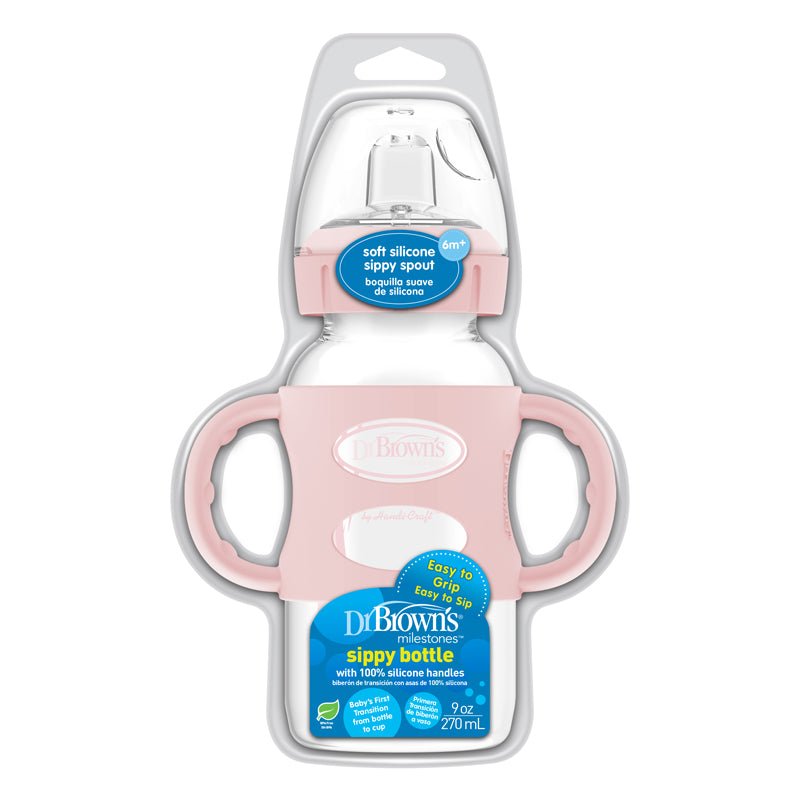 Dr Brown's Milestones™ Sippy Spout Bottle with Silicone Handles - Pink - 270ml - Baby&More