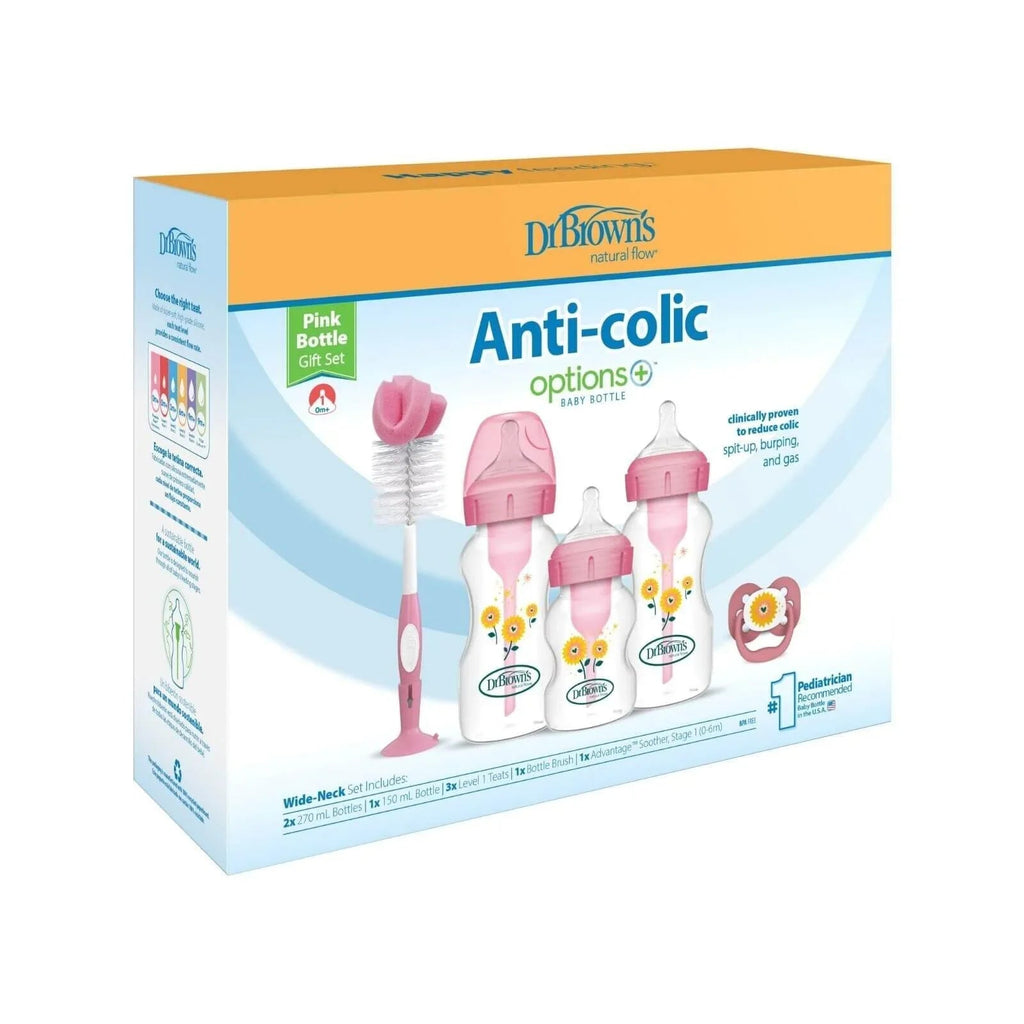 Dr. Brown's Natural Flow Options+ Anti - Colic Baby Bottle Gift Set - Pink - Baby&More