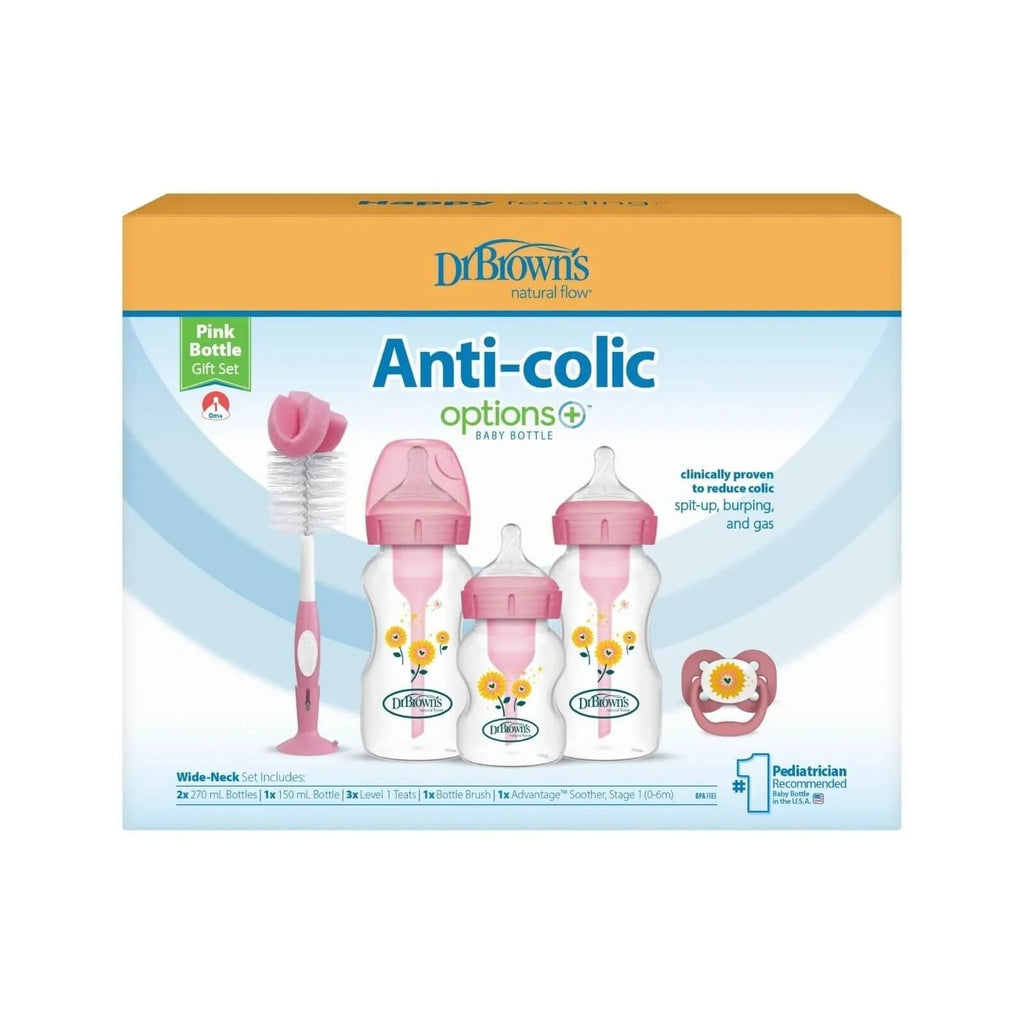 Dr. Brown's Natural Flow Options+ Anti - Colic Baby Bottle Gift Set - Pink - Baby&More