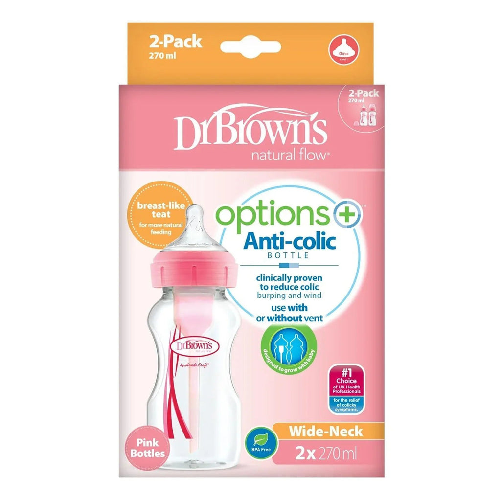 Dr. Brown's Options+ Anti - Colic Baby Bottle Wide Neck - 270ml - Pack of 2 - Pink - Baby&More