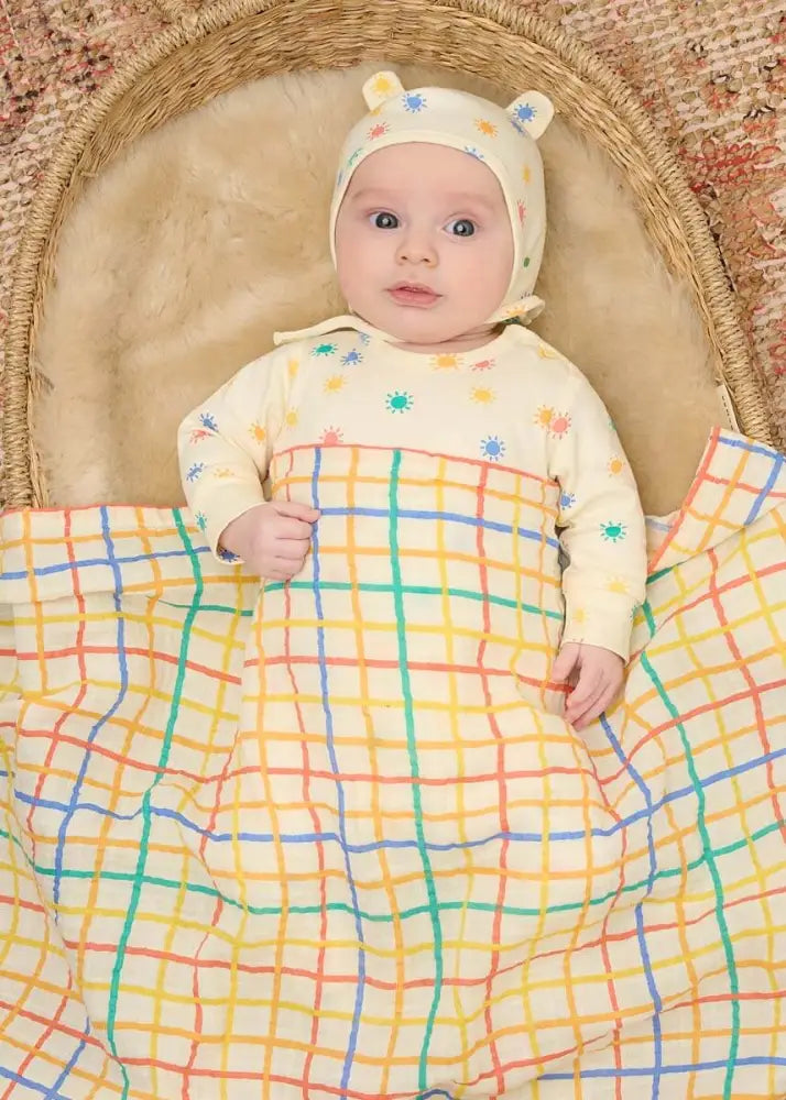 The bonniemob Rainbow Sunshine Organic Baby Playsuit