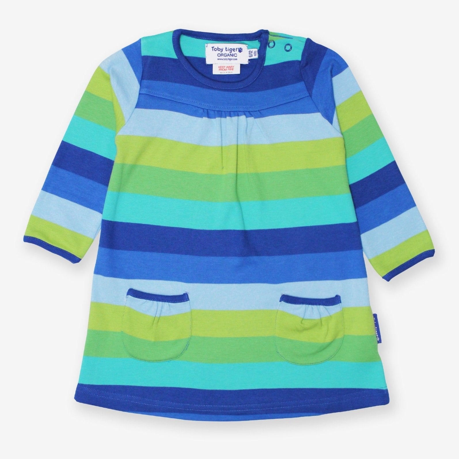Toby Tiger Organic Dress - Blue Multi Stripe