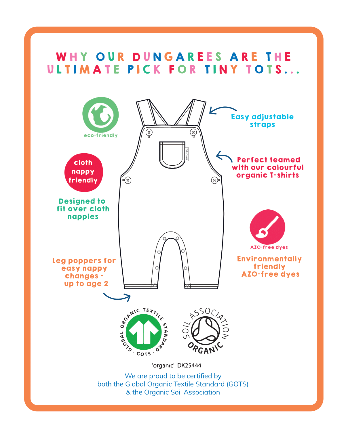 Toby Tiger Organic Dungarees - Blue Breton Stripe