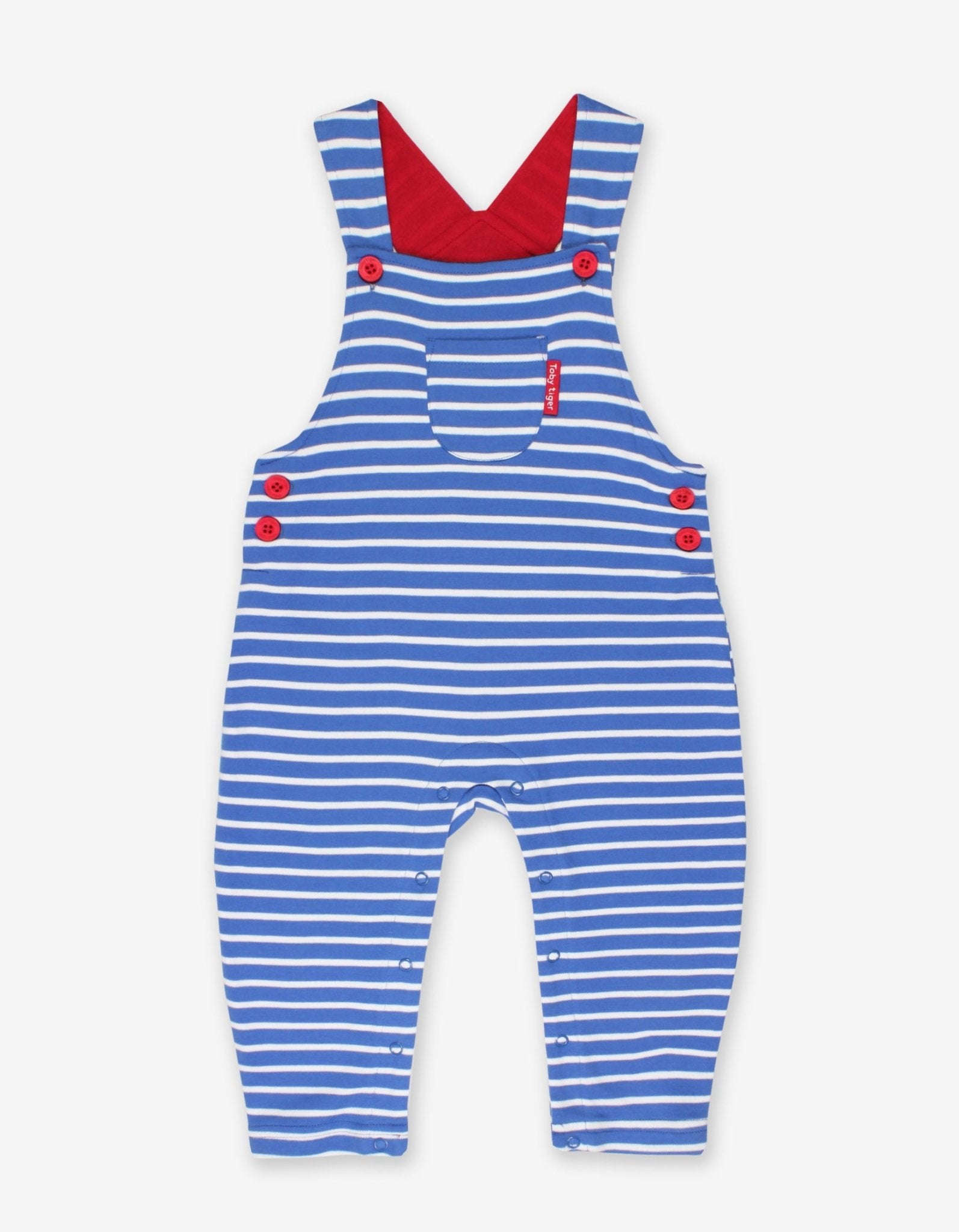 Toby Tiger Organic Dungarees - Blue Breton Stripe