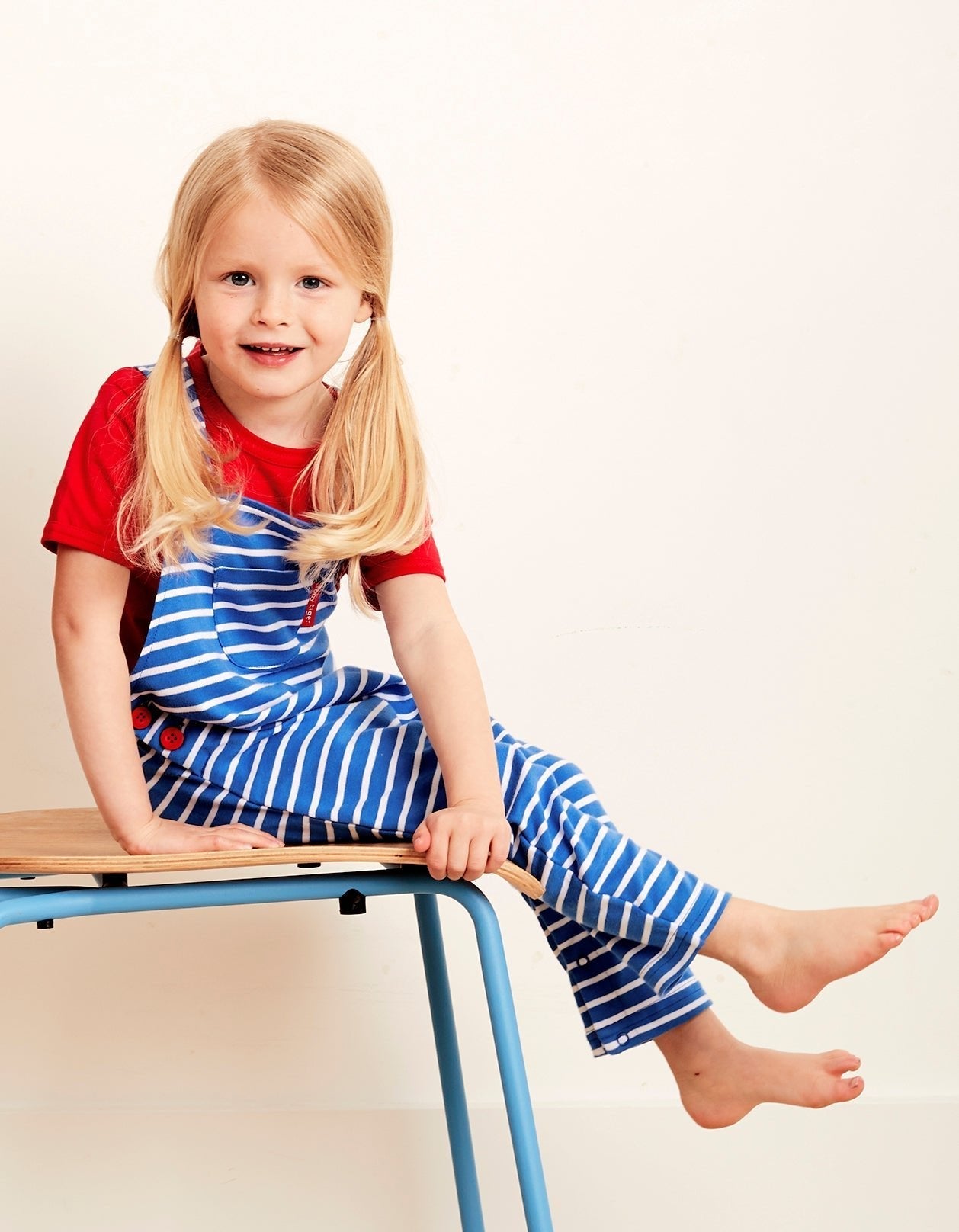 Toby Tiger Organic Dungarees - Blue Breton Stripe