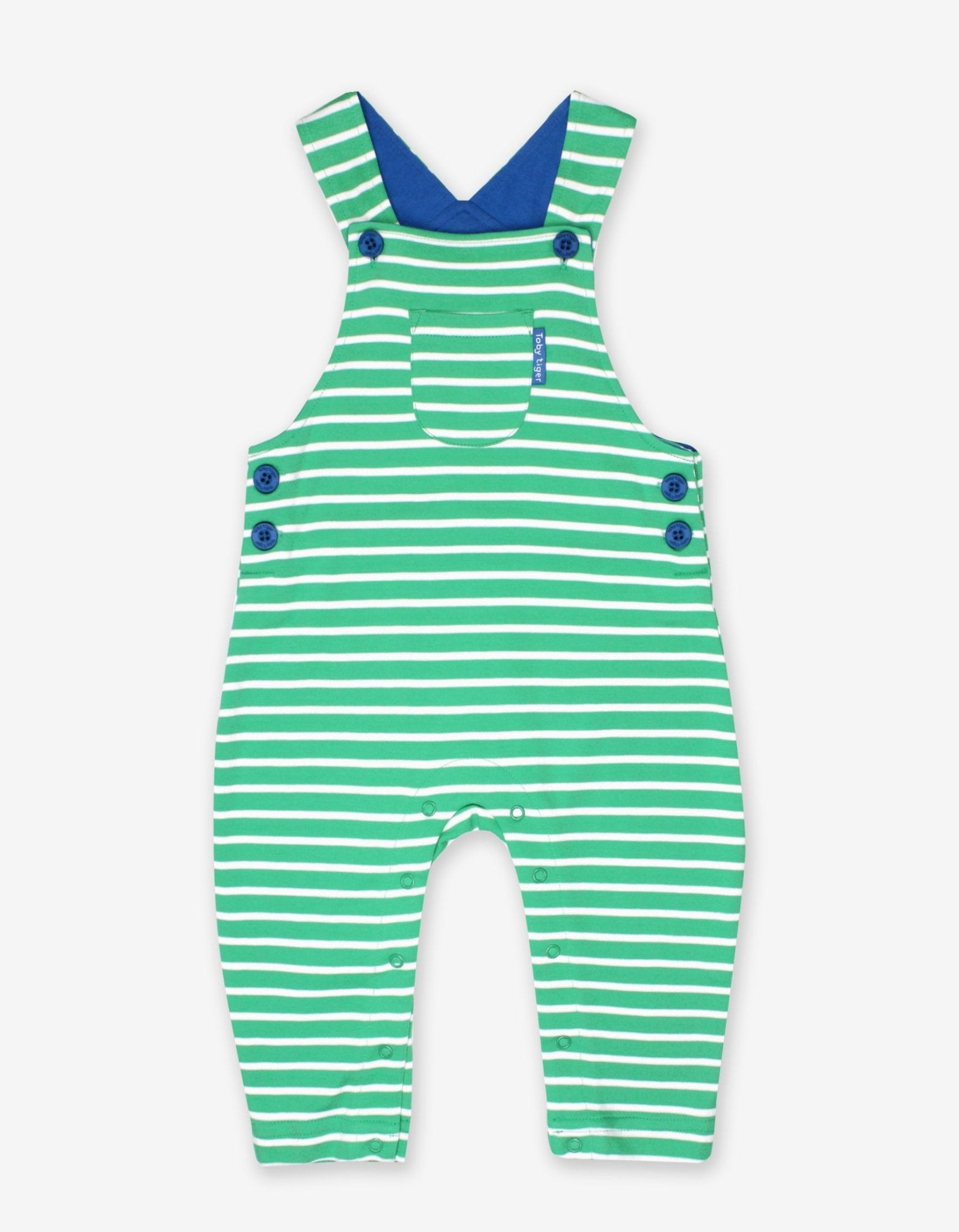 Toby Tiger Organic Dungarees - Green Breton Stripe
