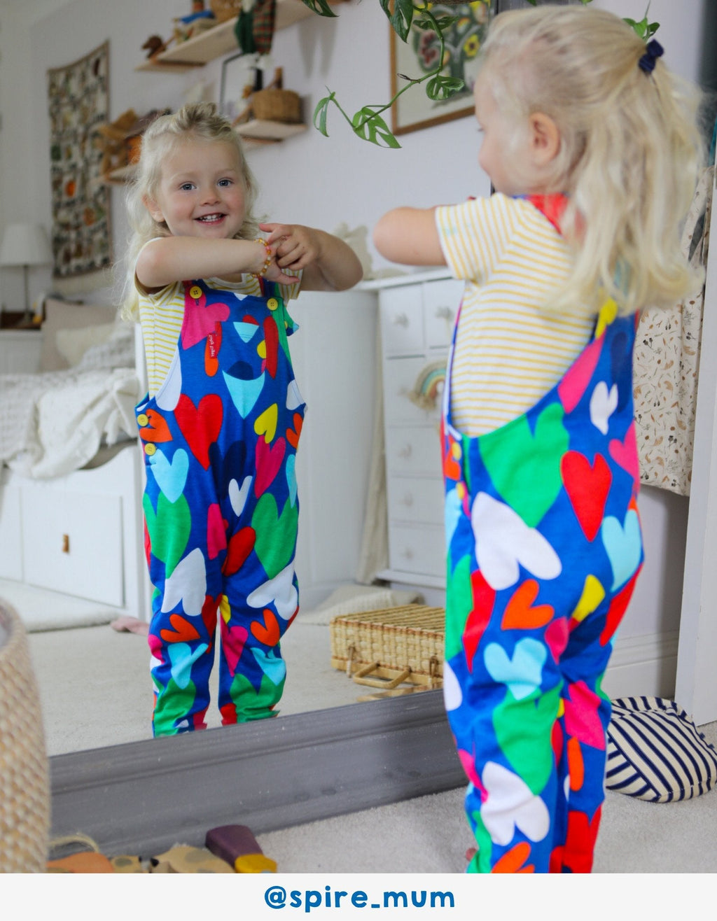 Toby Tiger Organic Dungarees - Heart Print