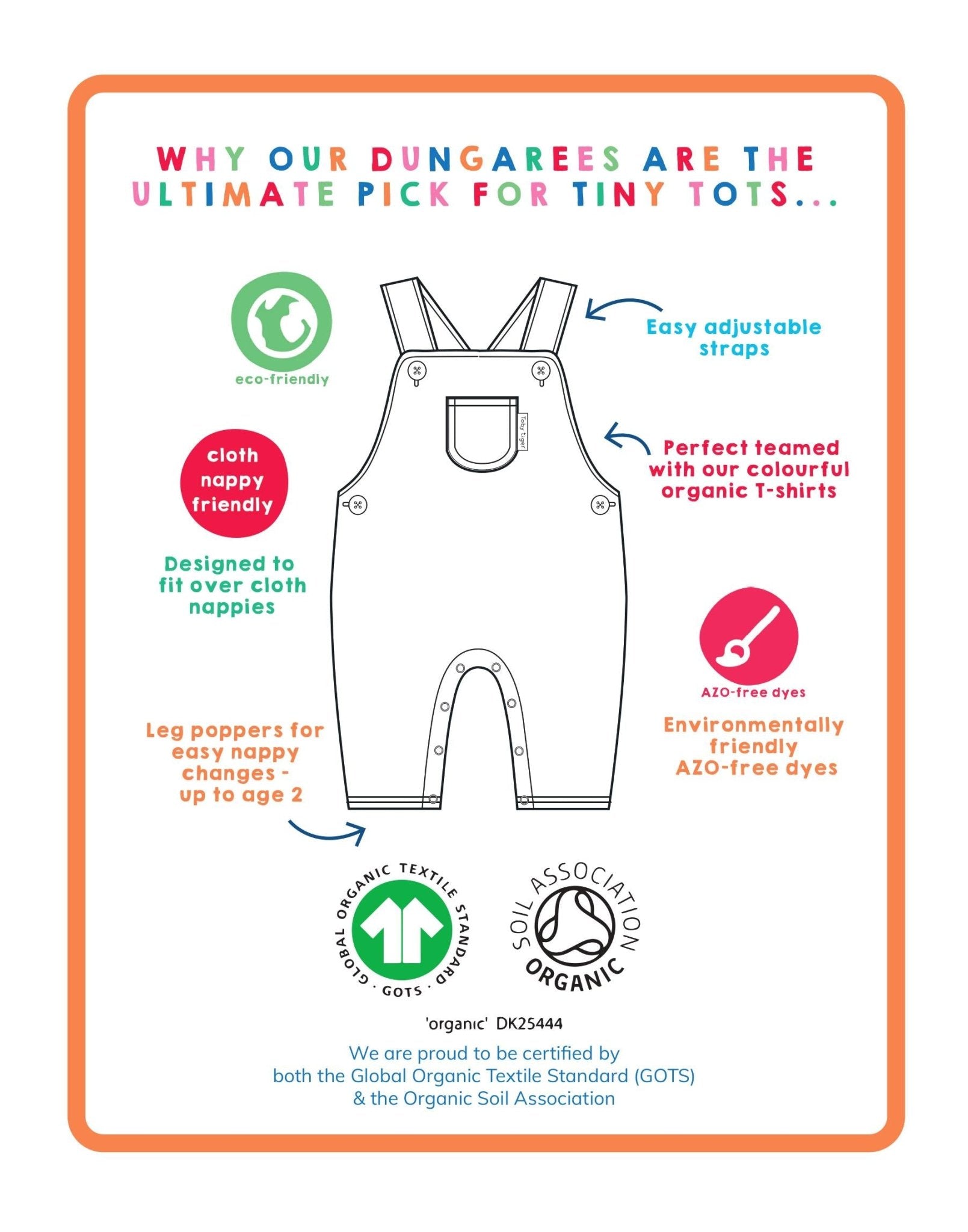 Toby Tiger Organic Dungarees - Tonal Dinosaur Print