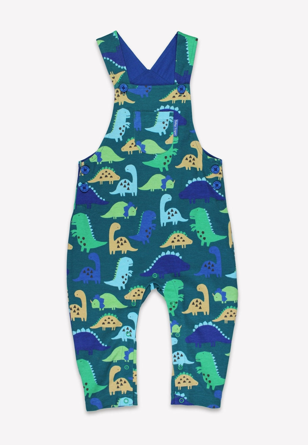 Toby Tiger Organic Dungarees - Tonal Dinosaur Print