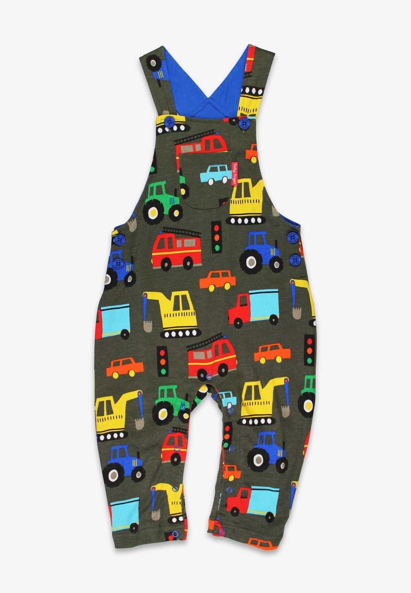 Toby Tiger Organic Dungarees - Transport Print