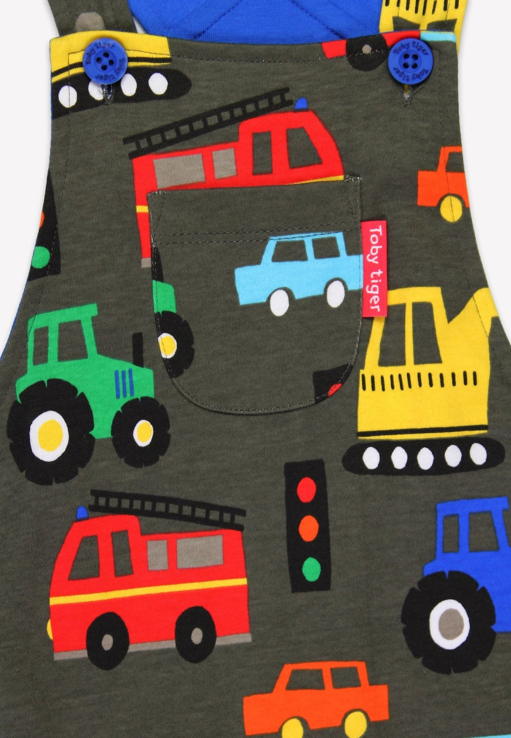 Toby Tiger Organic Dungarees - Transport Print