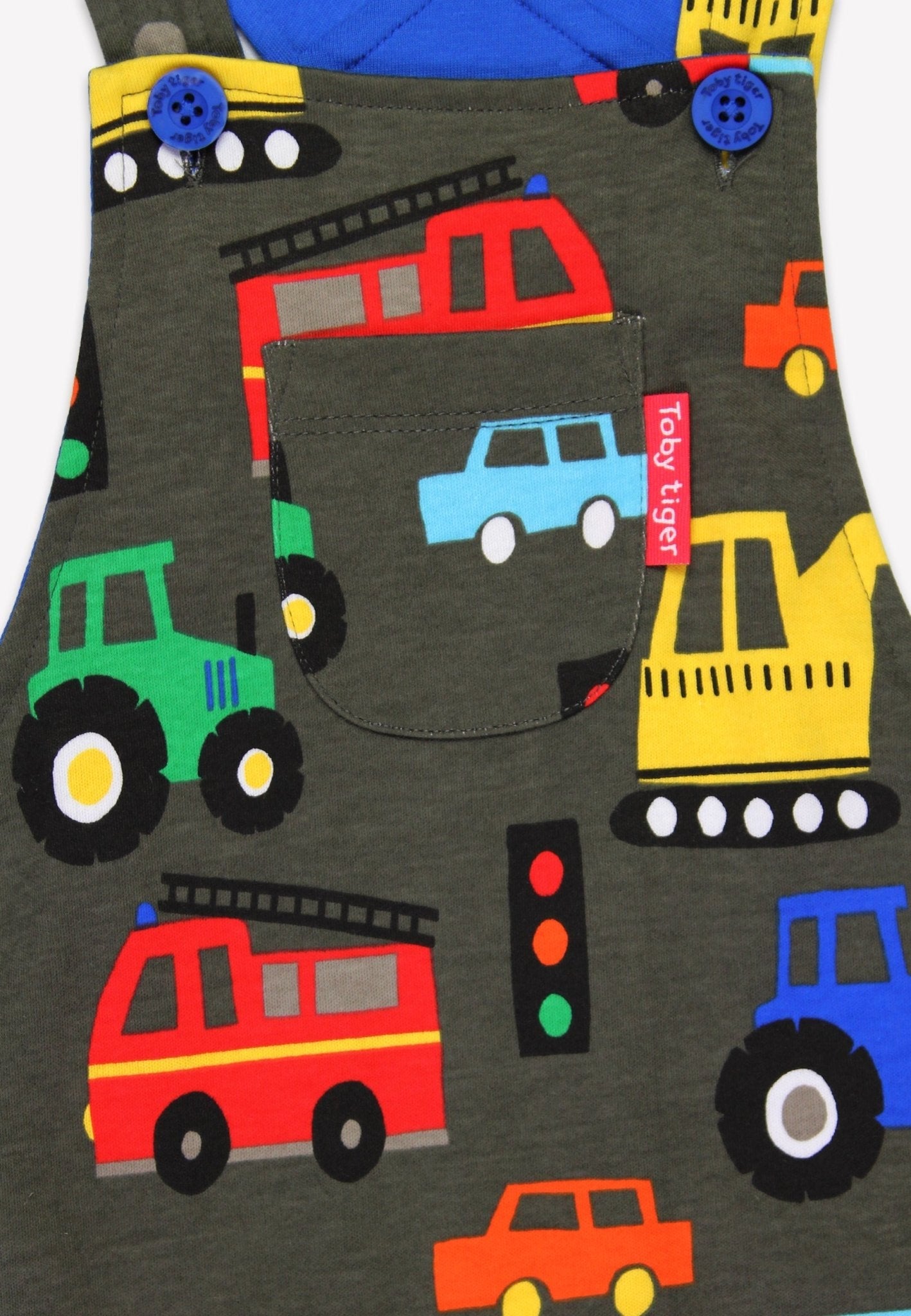 Toby Tiger Organic Dungarees - Transport Print
