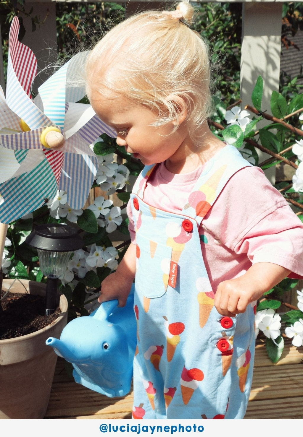 Toby Tiger Organic Dungaree Shorts - Ice Cream Cones Print