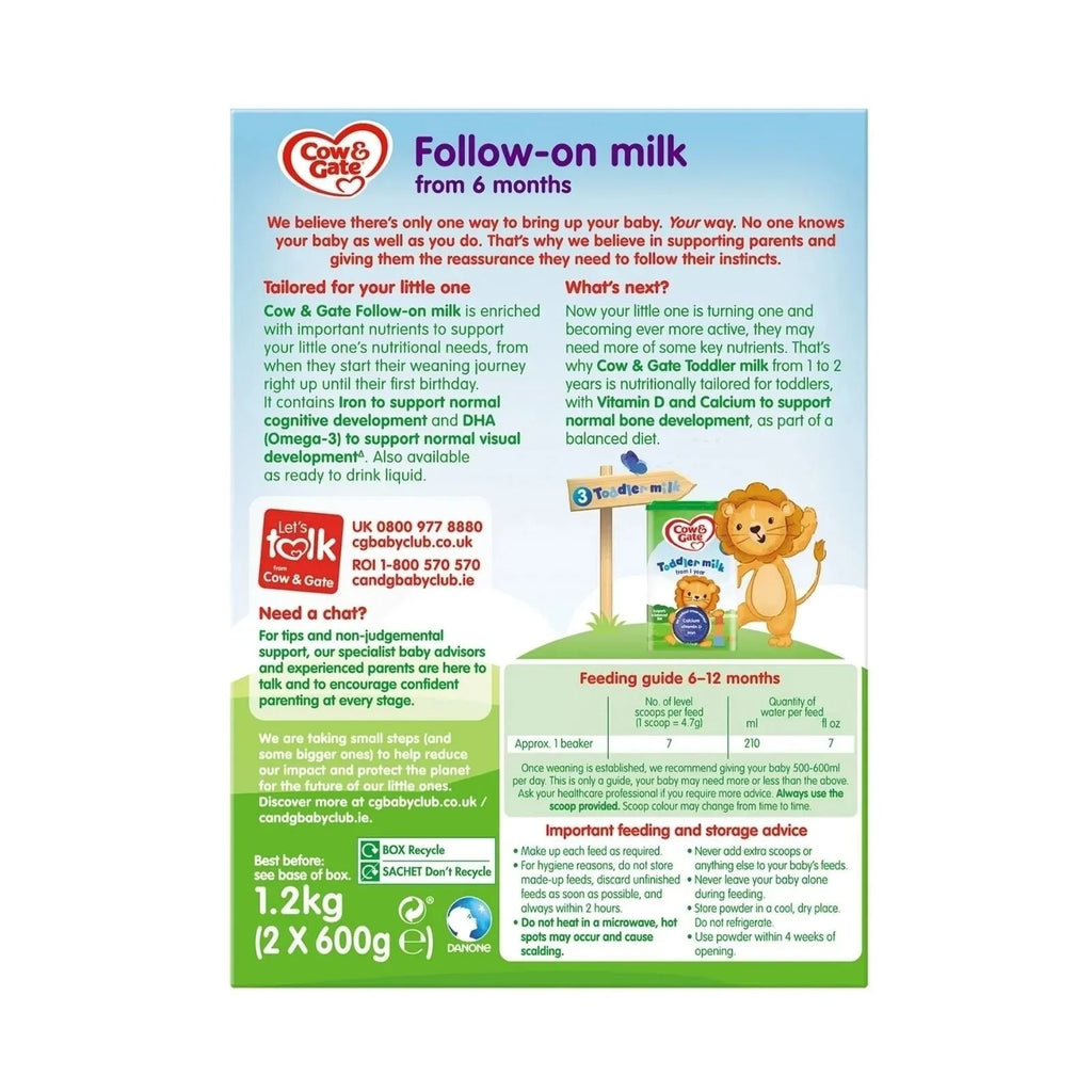 Cow and Gate 2 Follow On Milk Formula  - 6-12 months 1.2kg (2x600g)