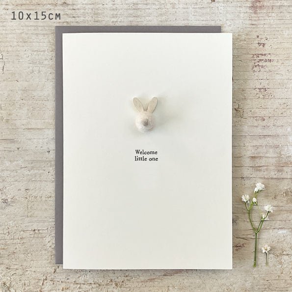 East of India Greetings Card - Welcome Little One with Wool Bunny - Baby&More