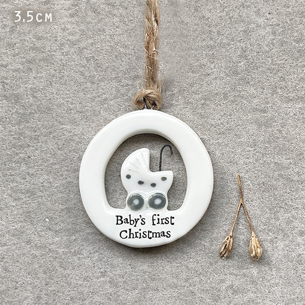 East of India Mini Porcelain Hanging Ornament - Baby's First Christmas - Baby&More